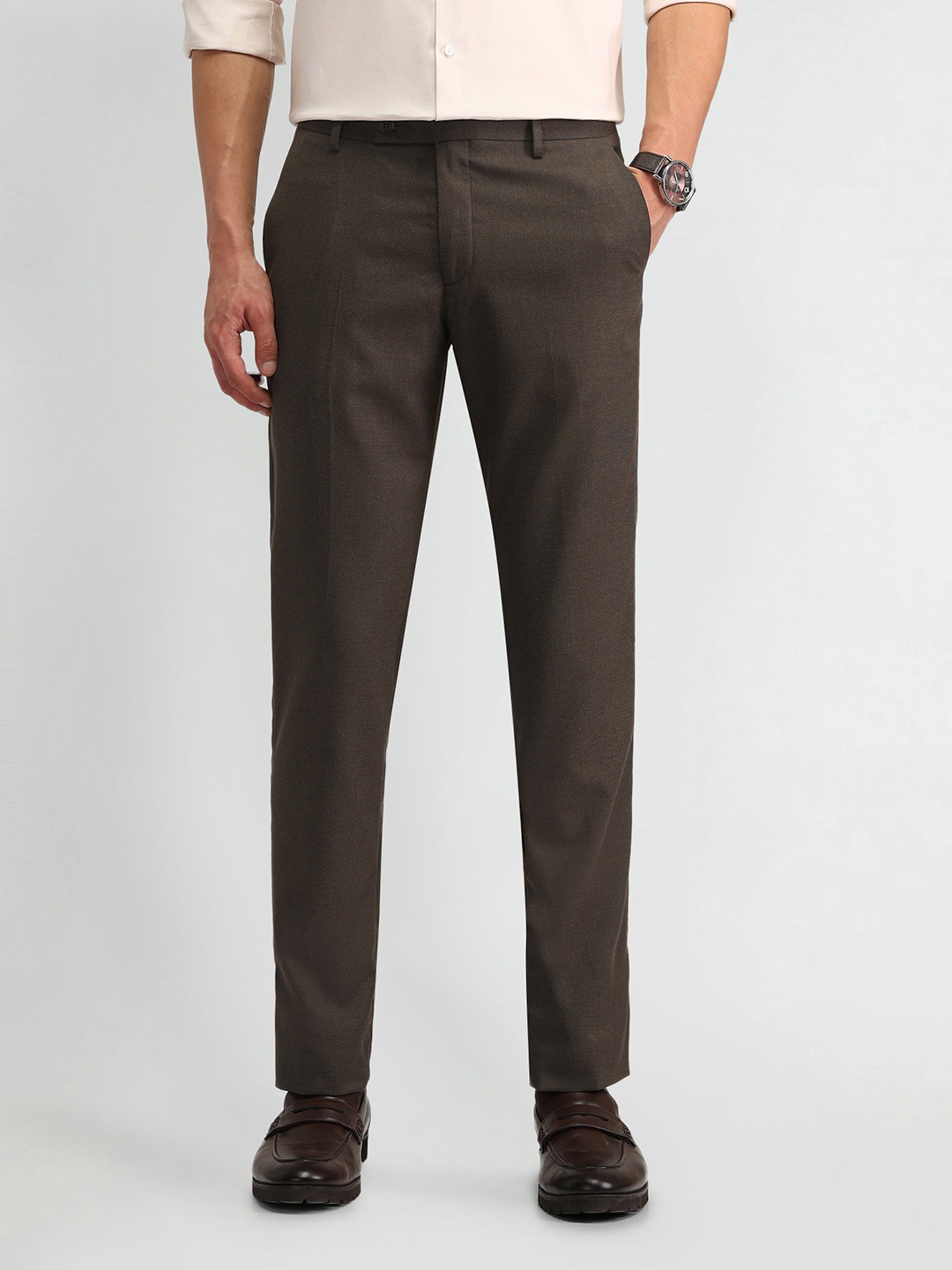 

Arrow Men Carrot Tapered Fit Formal Trousers, Brown