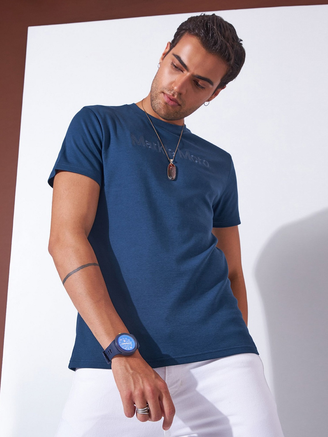 

Markle Moro Men Typography Printed Round Neck Cotton Slim Fit T-shirt, Blue