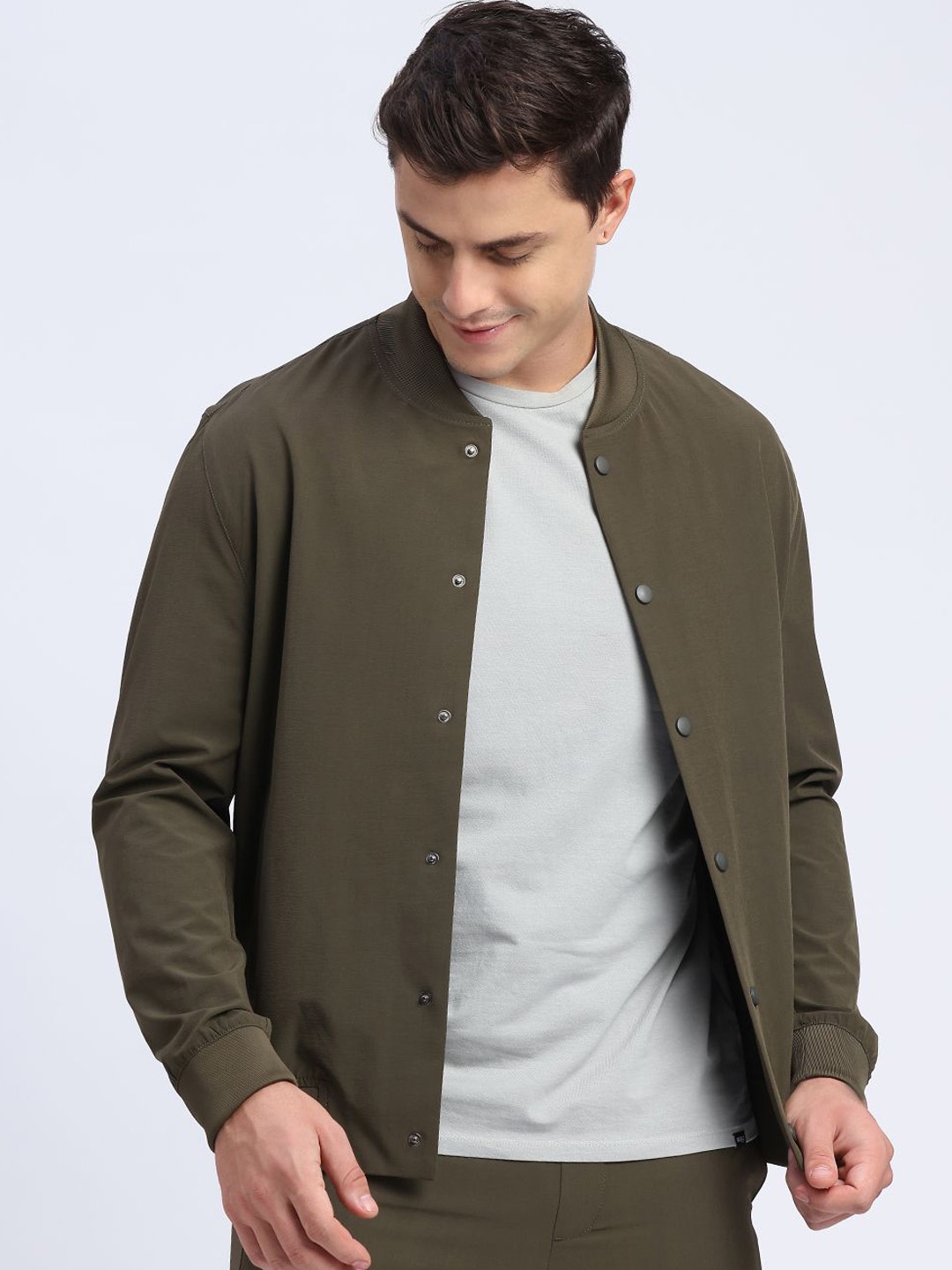 

ONEMILE Men Stand Collar Solid Casual Bomber Jacket, Olive