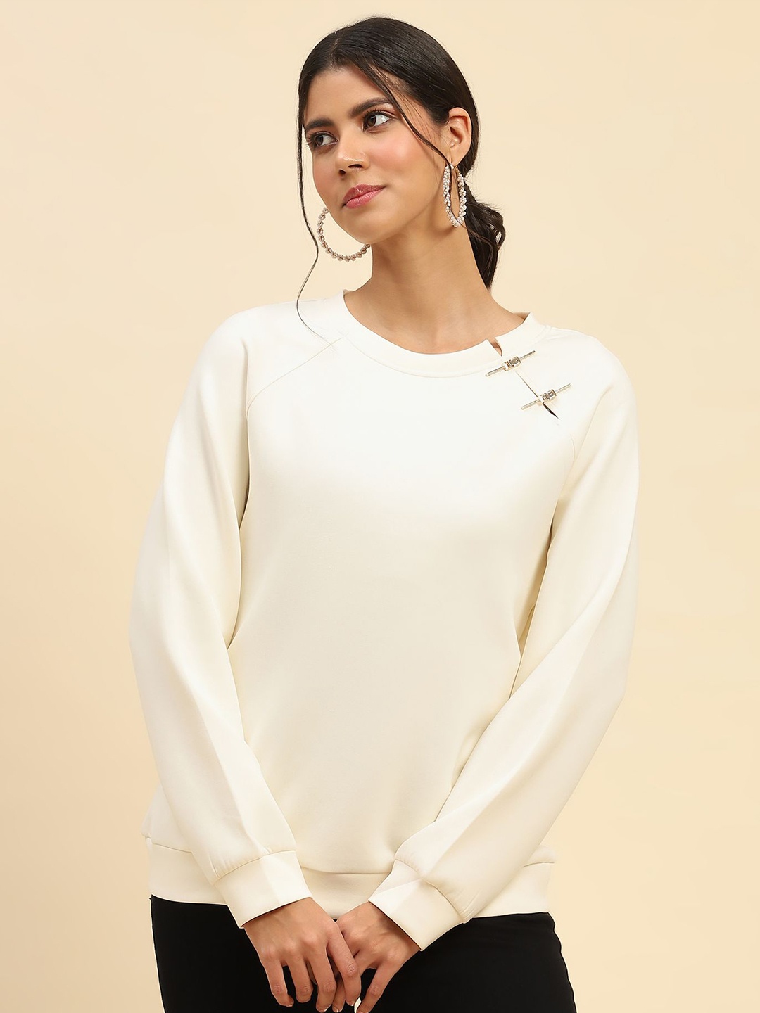 

Global Republic Women Embroidered Loose Fit Sweatshirt, White
