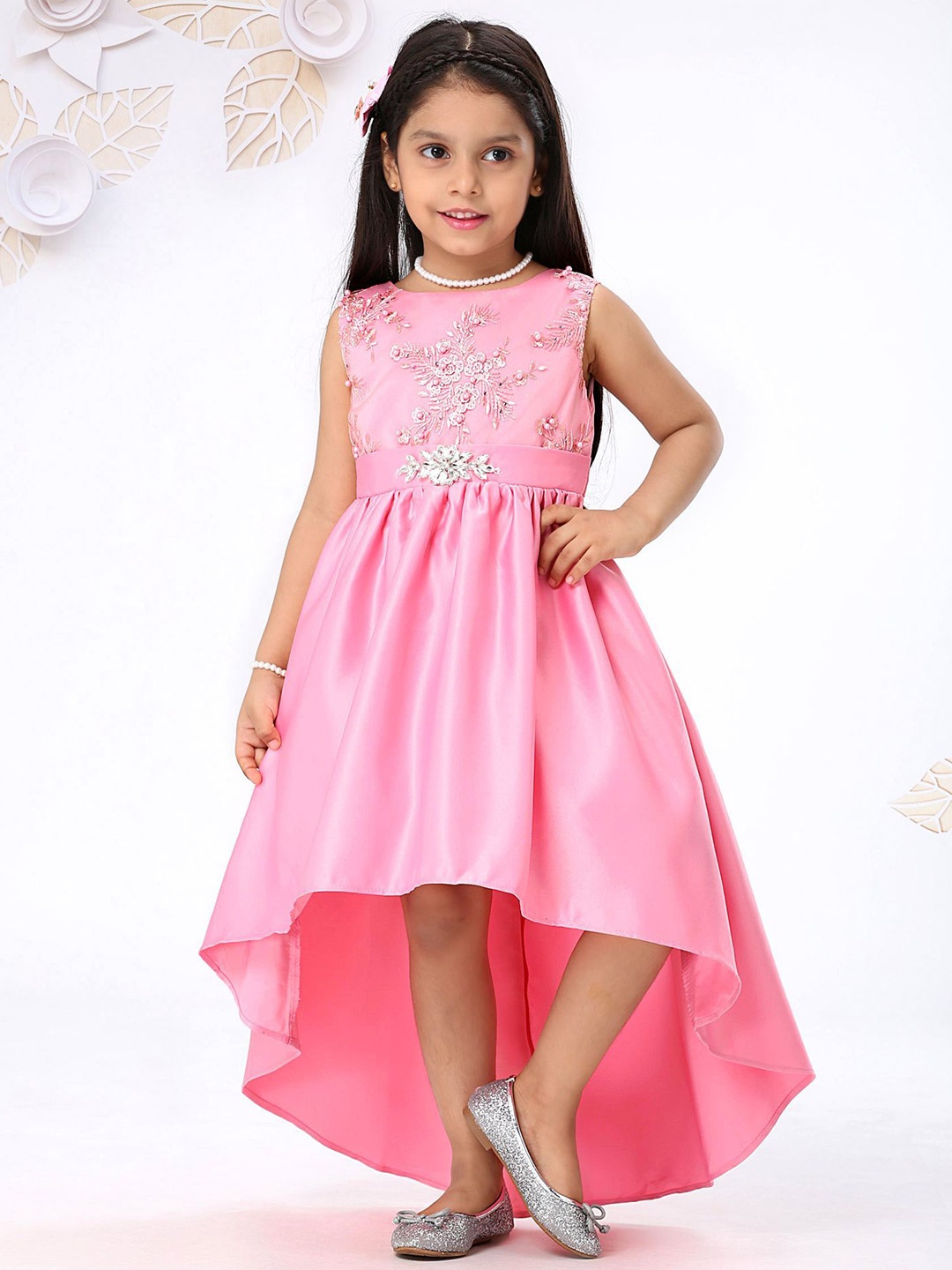 

Mark & Mia Girls Floral Embroidered Fit & Flare Dress With A Belt, Pink