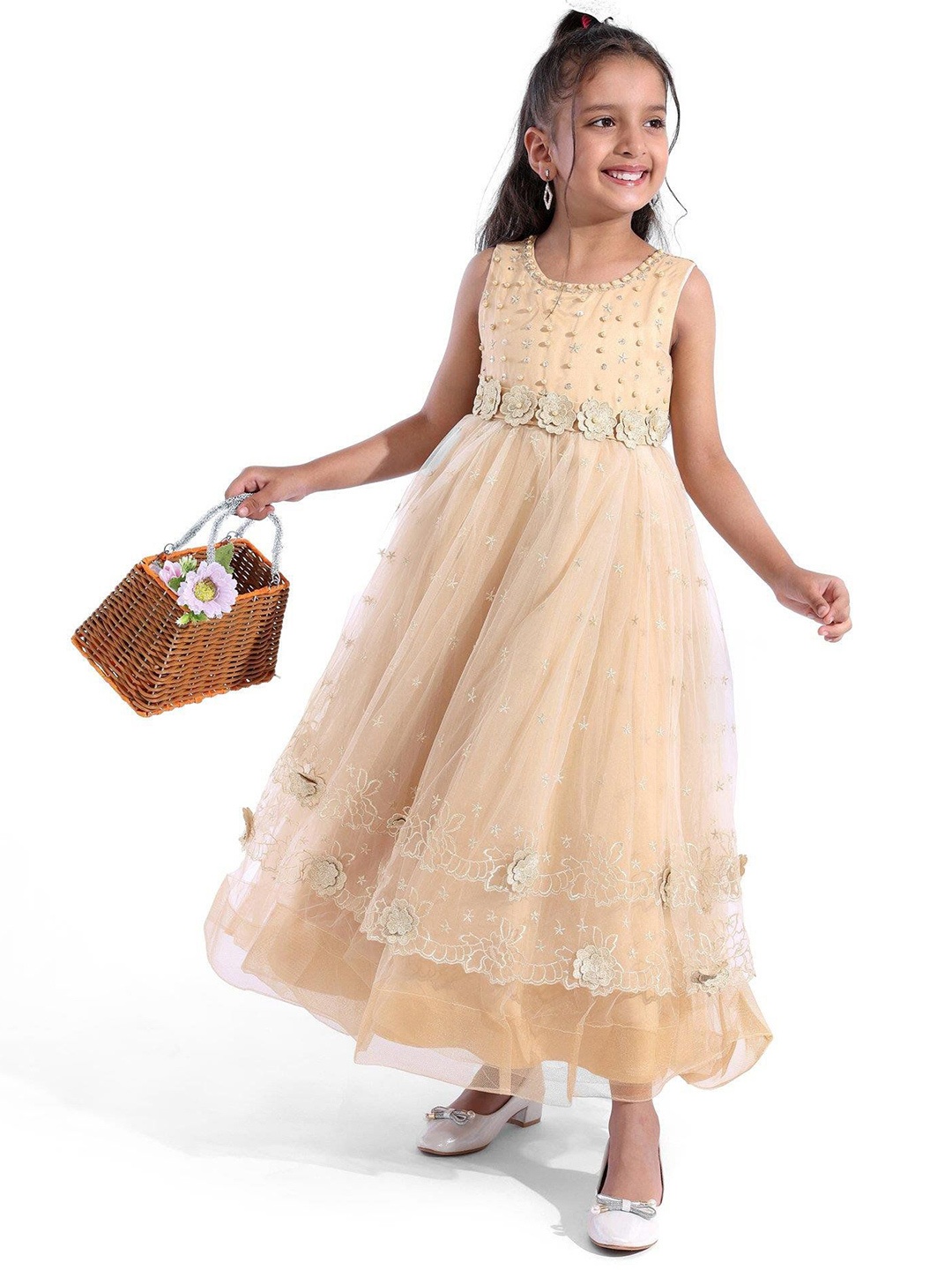 

Mark & Mia Girls Embellished Fit and Flare Maxi Dress, Beige
