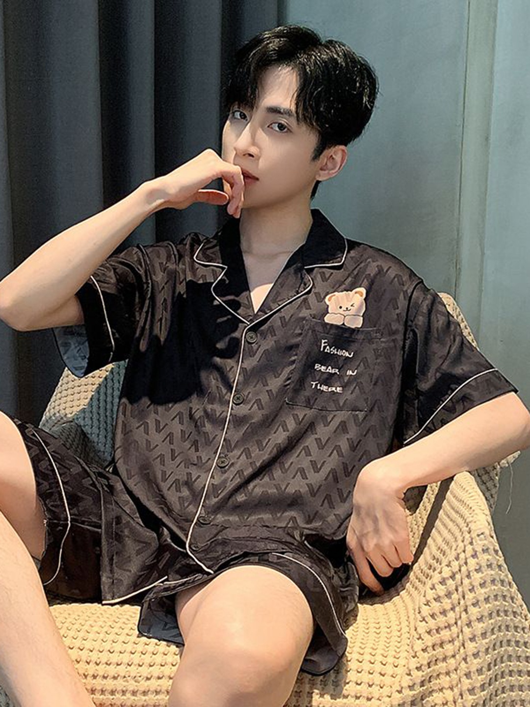 

StyleCast Printed Shirt With Shorts, Black