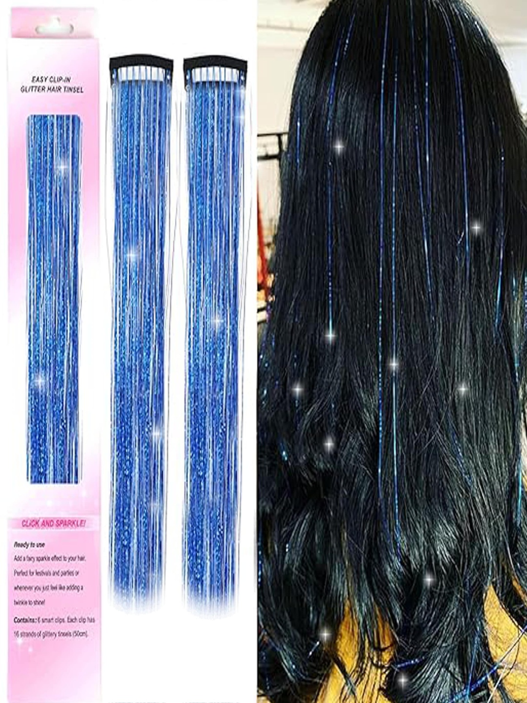 

D-Divine Set Of 2 Clip-In Straight Coloured Strand Hair Extension - Blue - 24 Inch