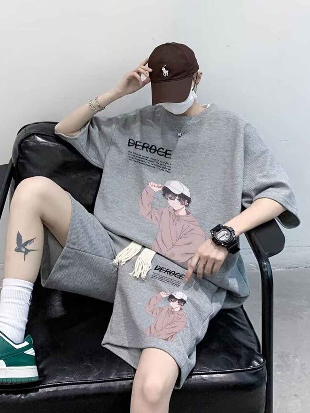 

StyleCast Printed Round Neck Three-Quarter Sleeves T-Shirt With Shorts, Grey