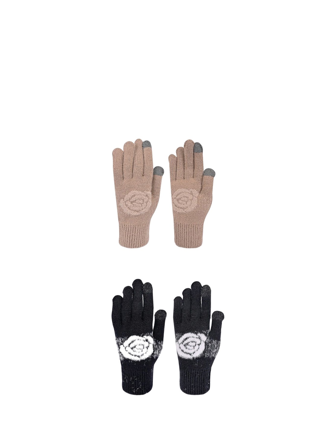 

LOOM LEGACY Women Pack of 2 Patterned Winter Touchscreen Gloves, Black