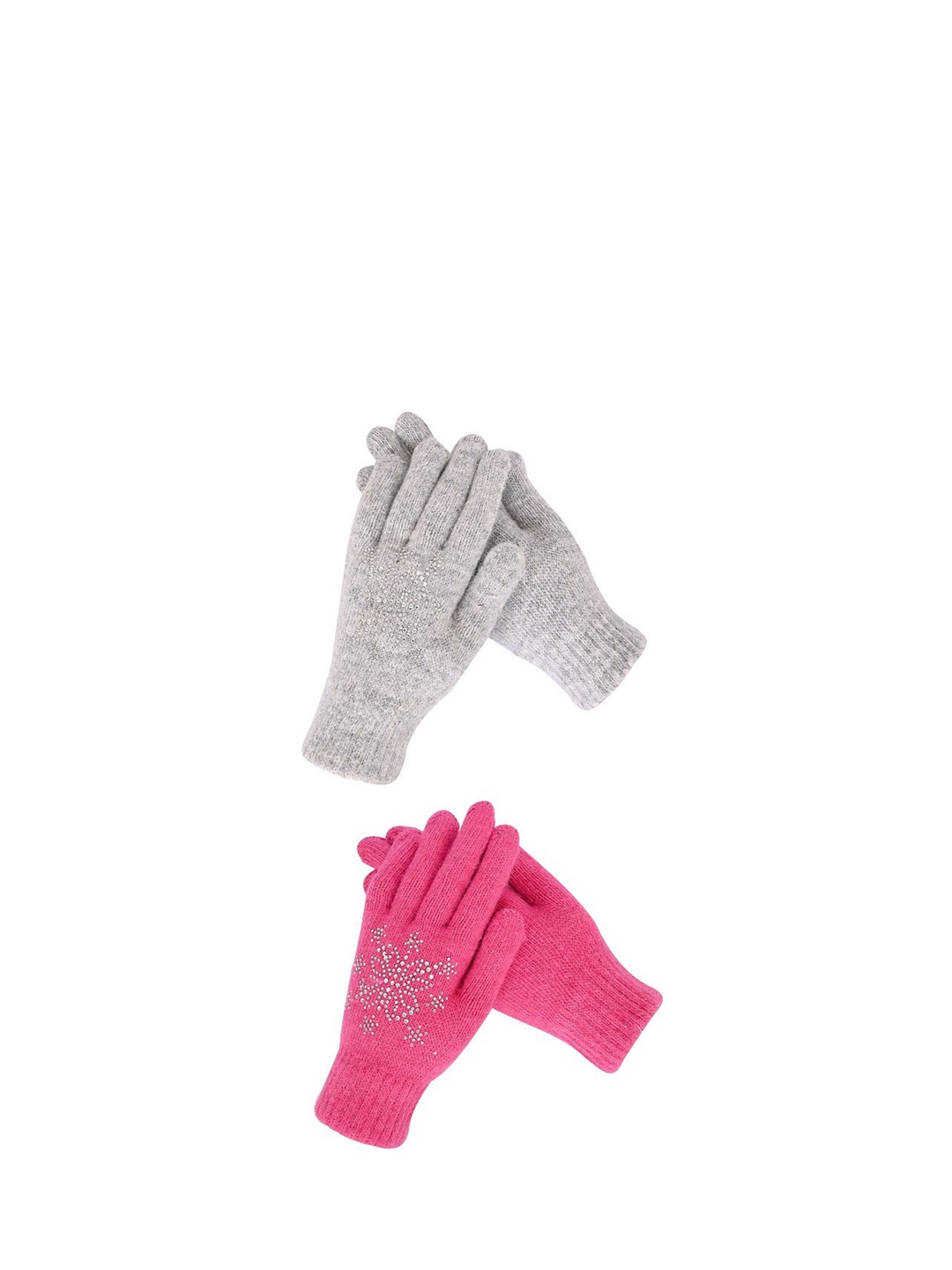 

LOOM LEGACY Women Winter Woollen Pack of 2 Pairs Patterned Acrylic Winter Gloves, Pink