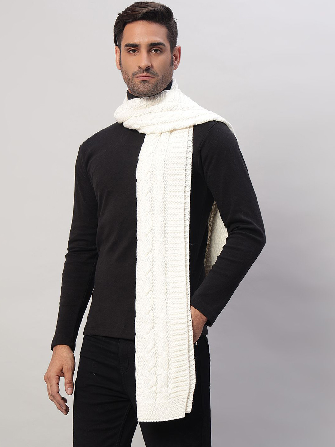 

HANDICRAFT PALACE Men Merino Wool Self Design Mufflers, White