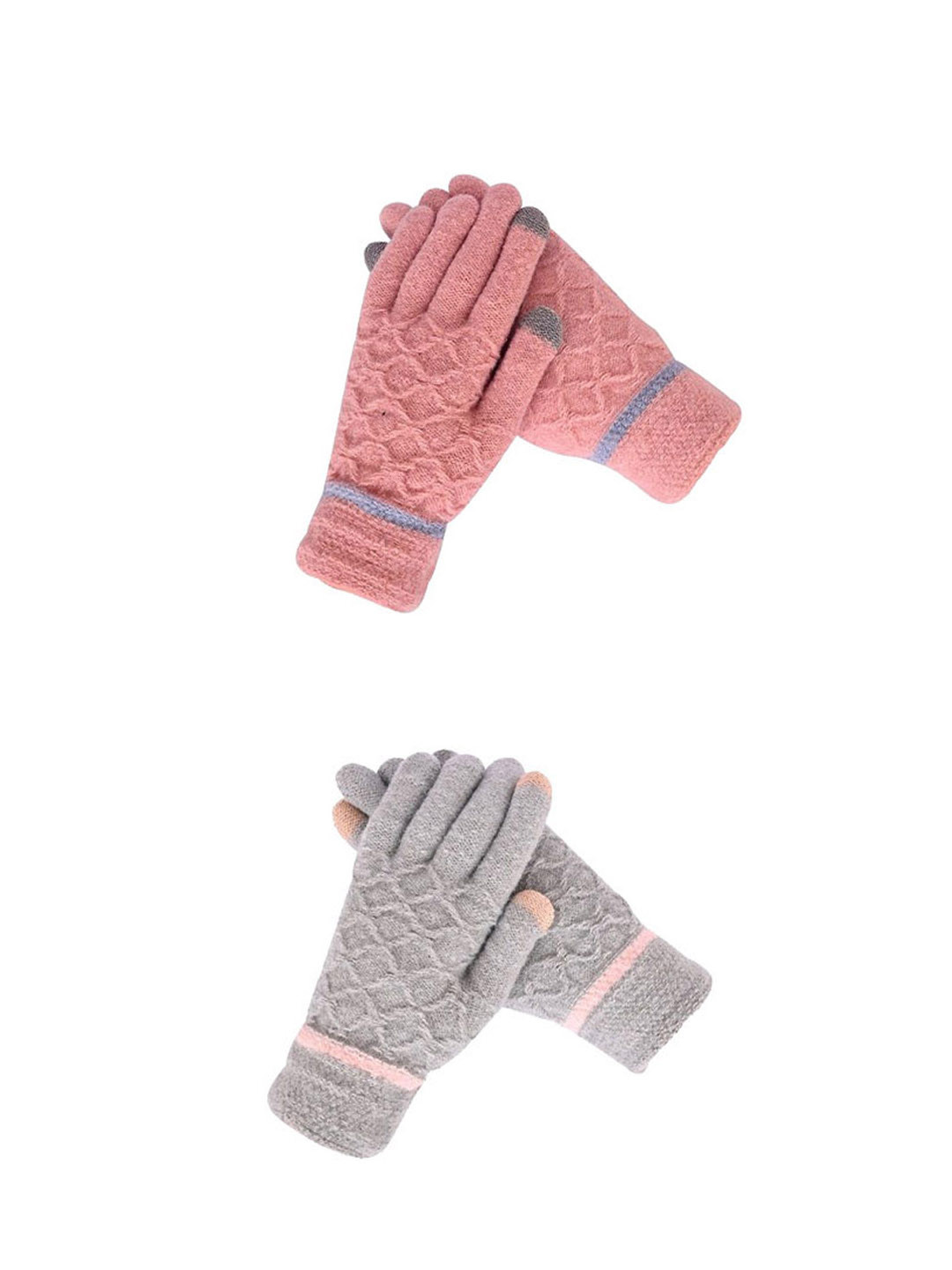 

LOOM LEGACY Women Pack of 2 Patterned Winter Touchscreen Gloves, Pink