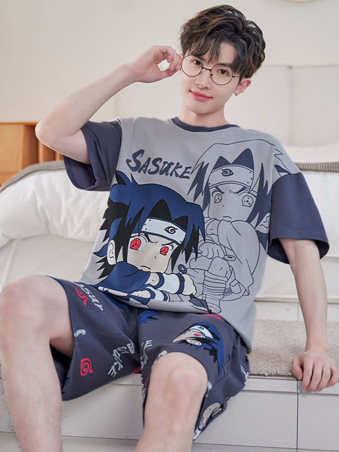 

StyleCast Blue & White Printed Pure Cotton T-Shirt With Shorts Night Suits