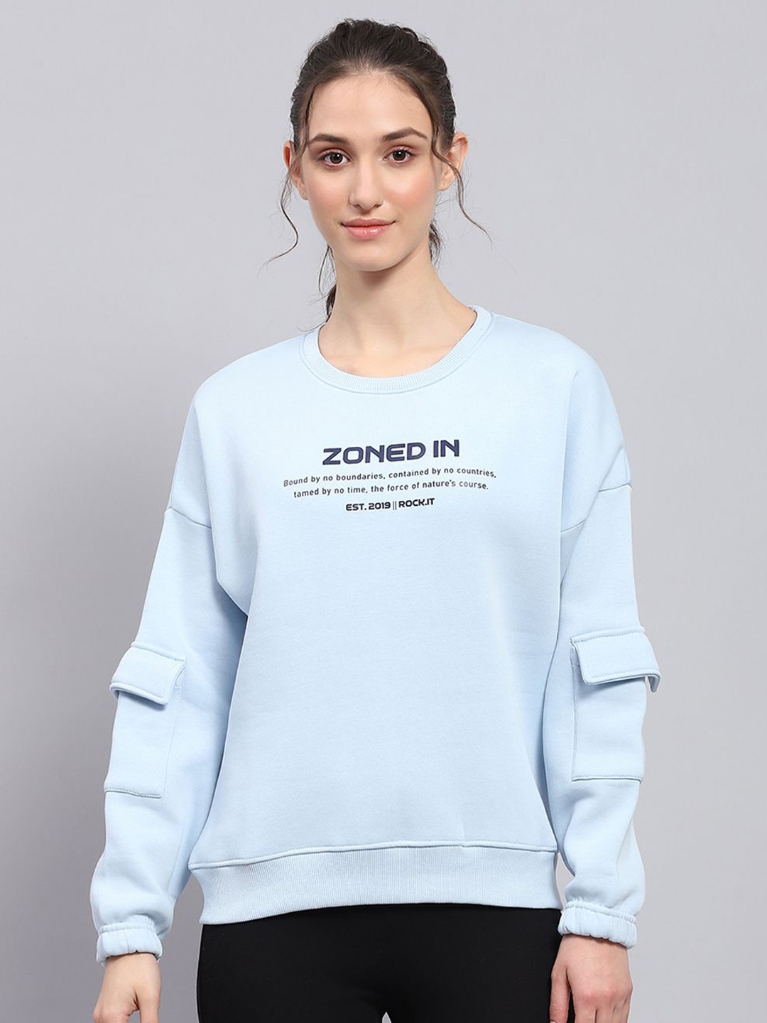 

rock.it Women Typography Printed Sweatshirt, Blue
