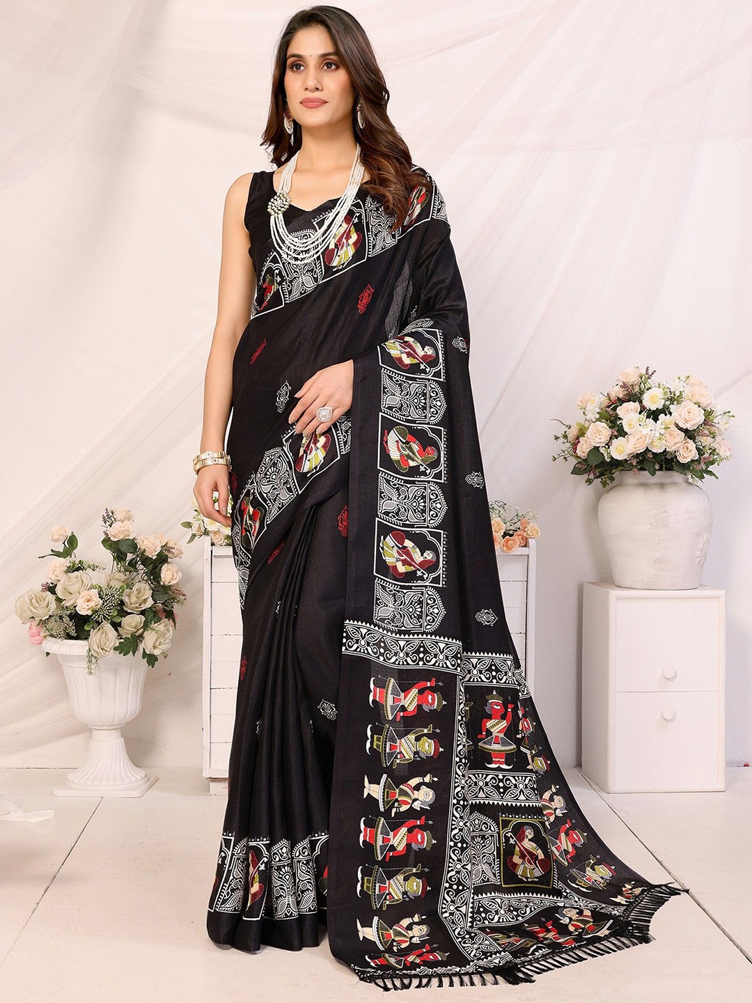 

KALINI Ethnic Motifs Printed Saree, Black