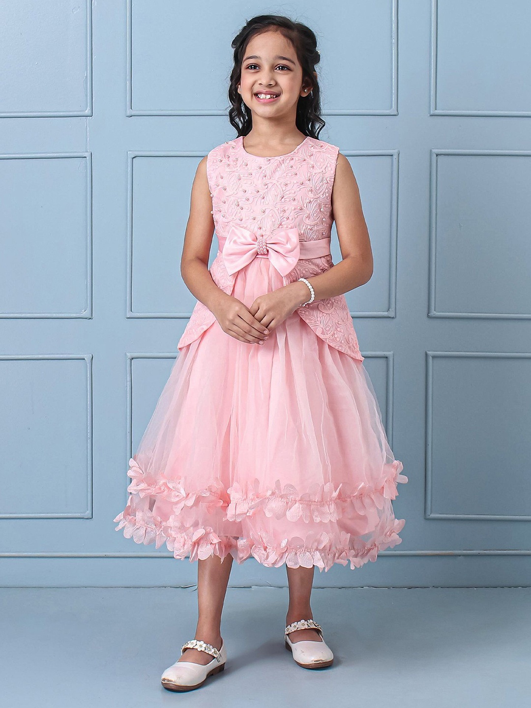 

Mark & Mia Girls Embellished Bow Detail A-Line Midi Dress, Pink