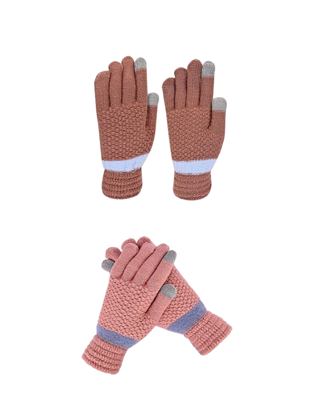 

LOOM LEGACY Women Pack of 2 Patterned Acrylic Touchscreen Winter Gloves, Pink