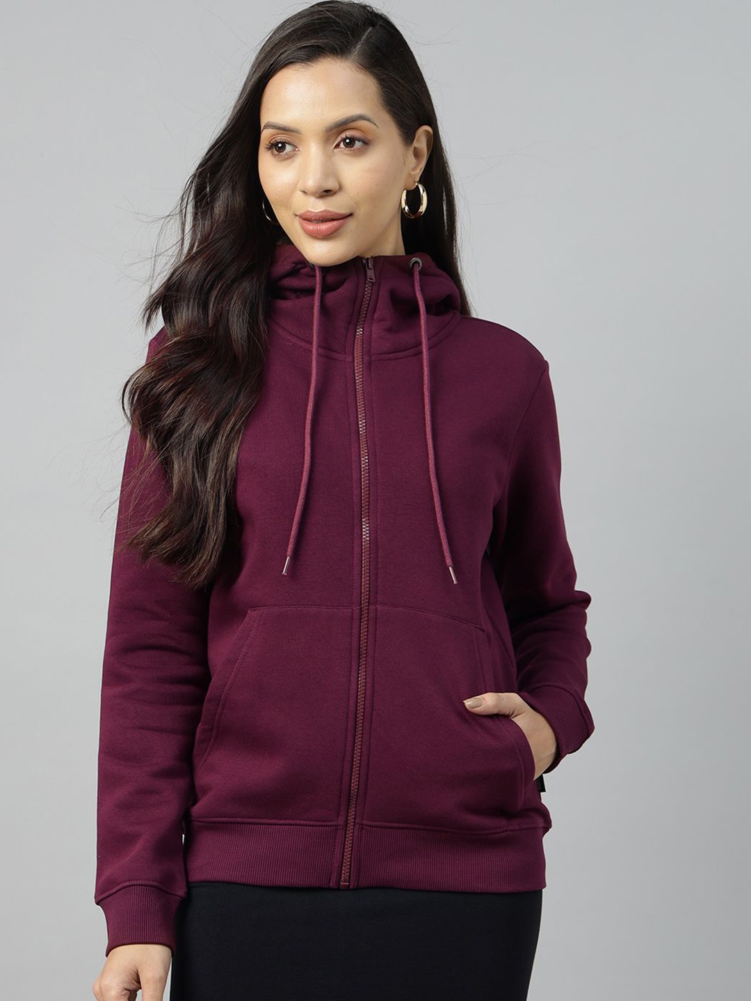 

Hancock Women Hooded Anti Odour Front-Open Sweatshirt, Burgundy