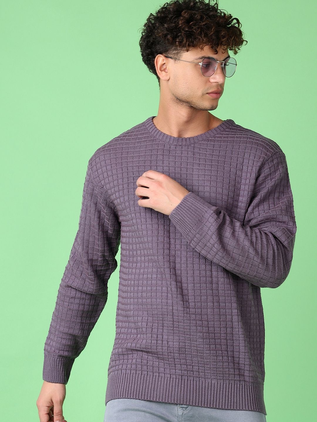 

V-Mart Men Self Design Round Neck Pullover, Mauve