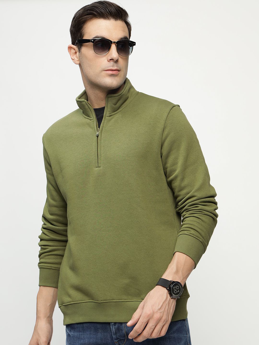 

Hancock Mock Collar Anti Odour Fleece Pullover Sweatshirt, Olive
