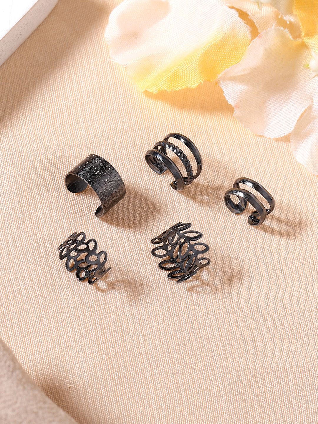 

Estele 5 Pieces Leaf Shaped Ear Cuff Earrings, Black