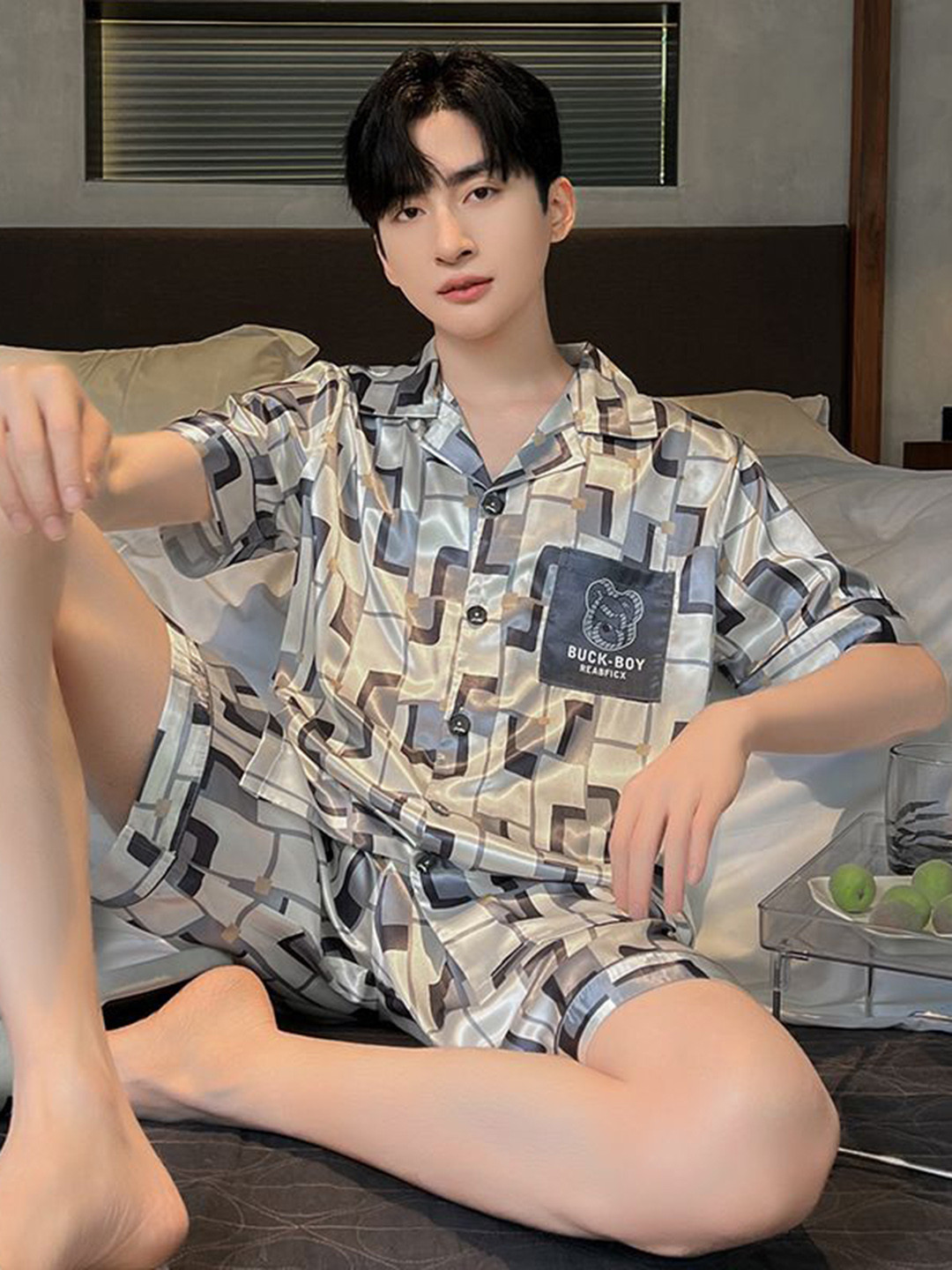 

StyleCast Printed Shirt With Shorts, Grey