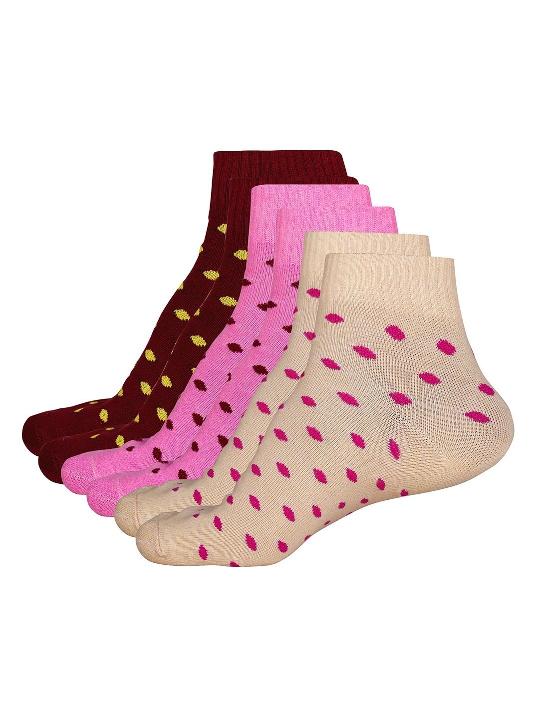 

WYSE Women Pack Of 3 Patterned Cotton Ankle-Length Socks, Red