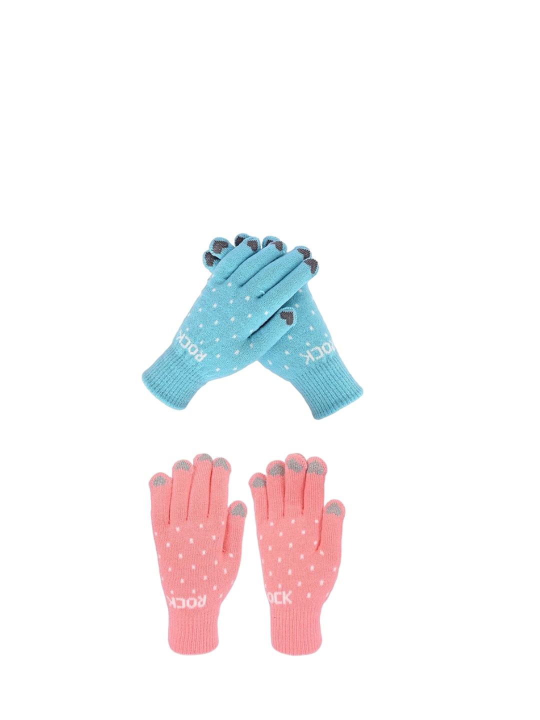 

LOOM LEGACY Women Pack of 2 Pairs Patterned Touchscreen Gloves, Pink