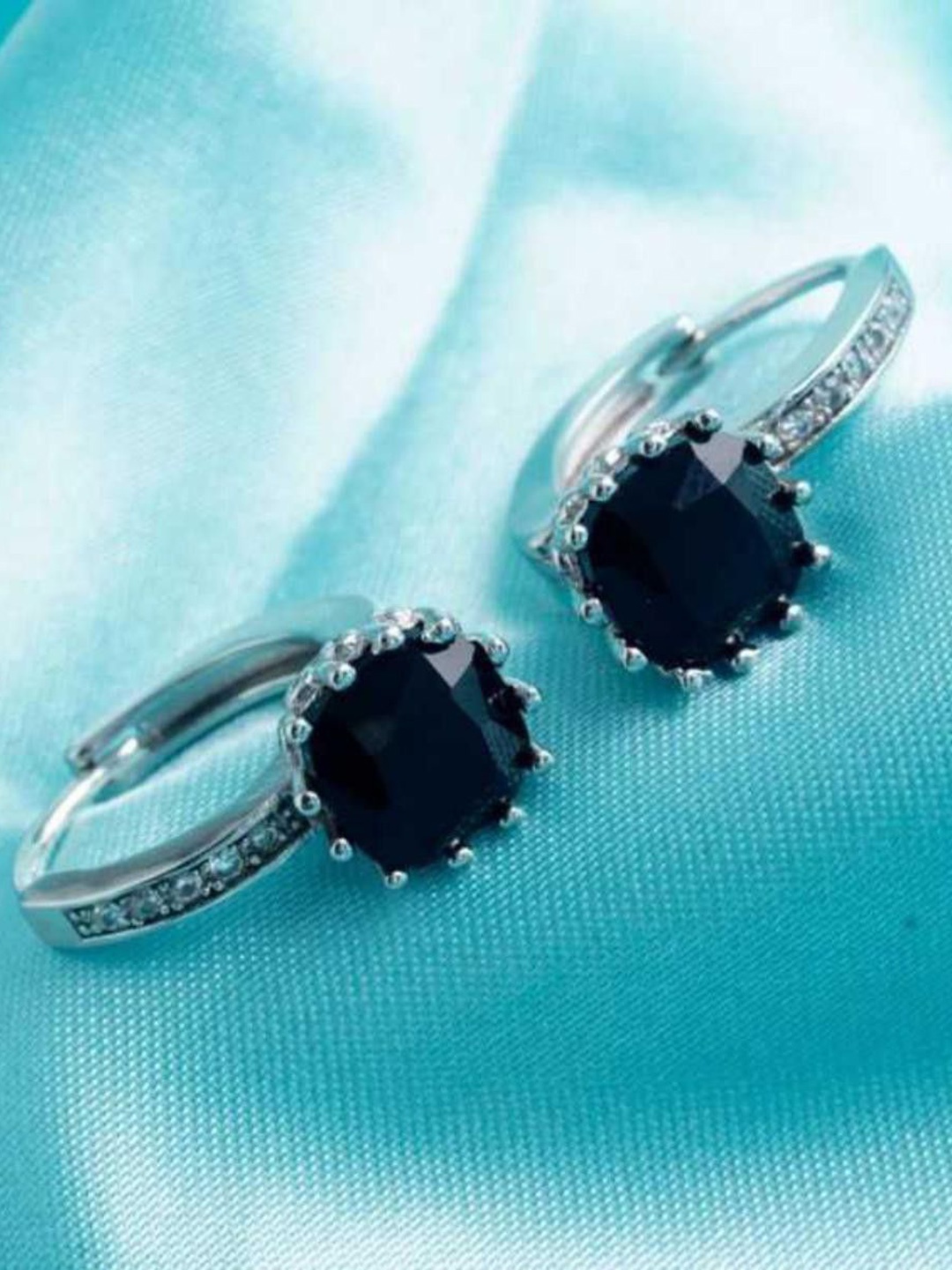 

MYKI Silver-Plated Contemporary Hoop Earrings, Black