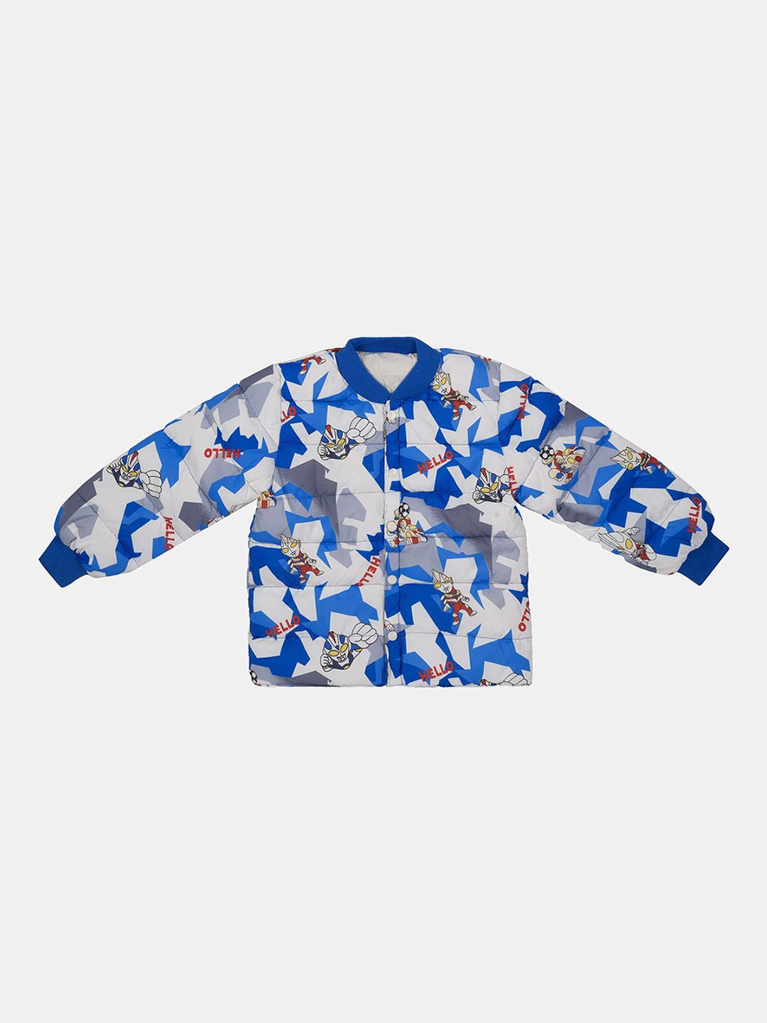 

CHUNMUN Girls Stand Collar Conversational Printed Casual Bomber Jacket, Blue