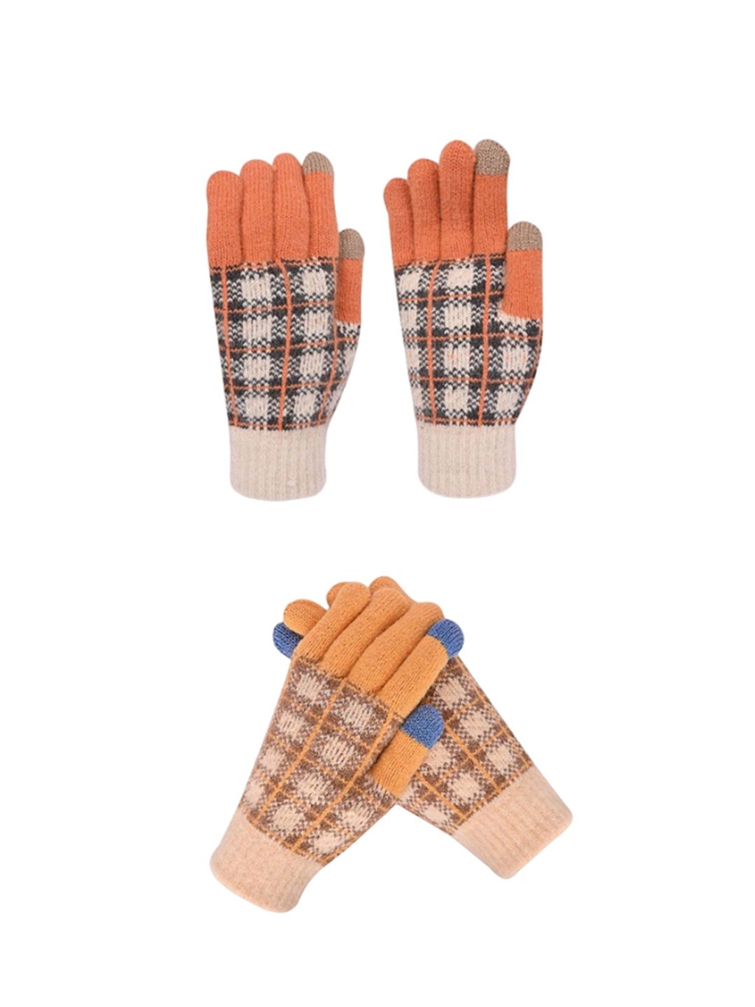 

LOOM LEGACY Women Checked Acrylic Touchscreen Regular Easy Wash Gloves, Orange