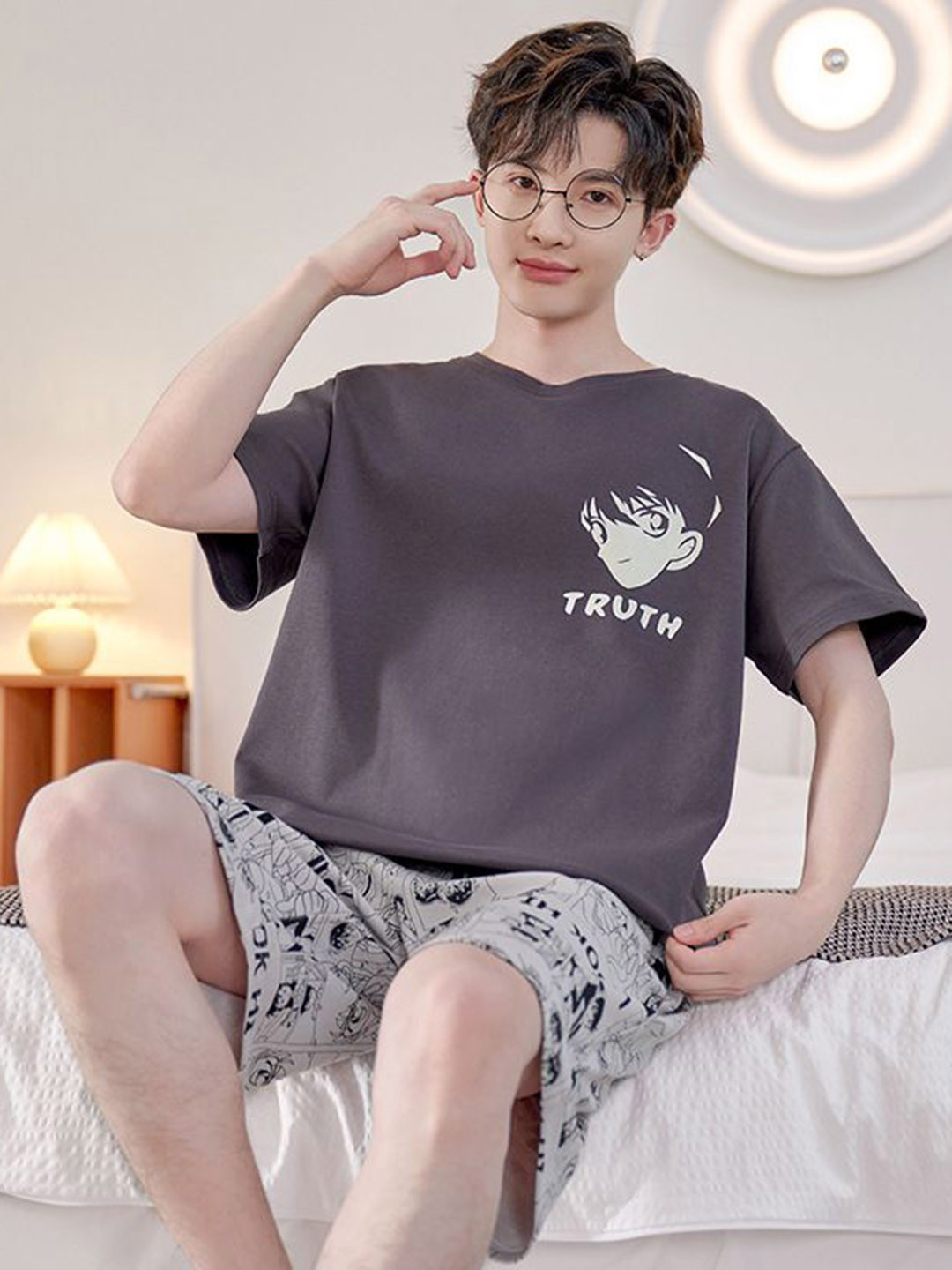 

StyleCast Printed T-shirt With Shorts Night Suits, Brown
