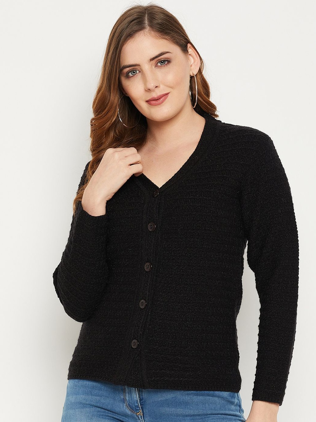 

Zigo Women V-Neck Woollen Winter Cardigan, Black