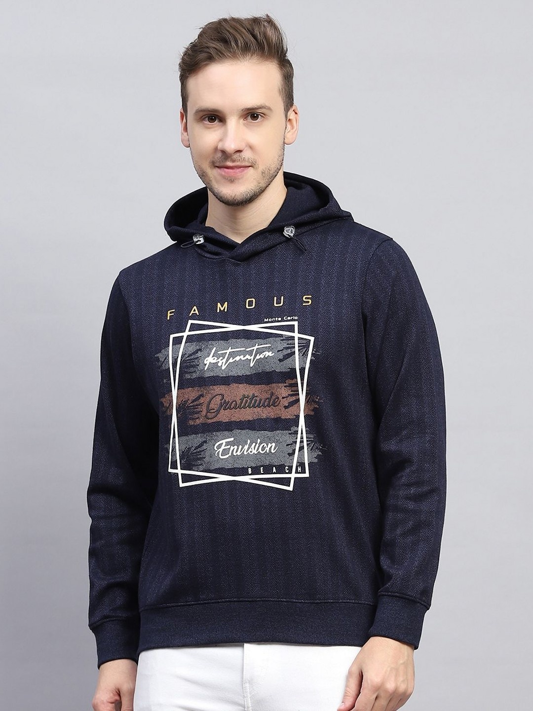 

Monte Carlo Men Typography Printed Hooded T-shirt, Navy blue