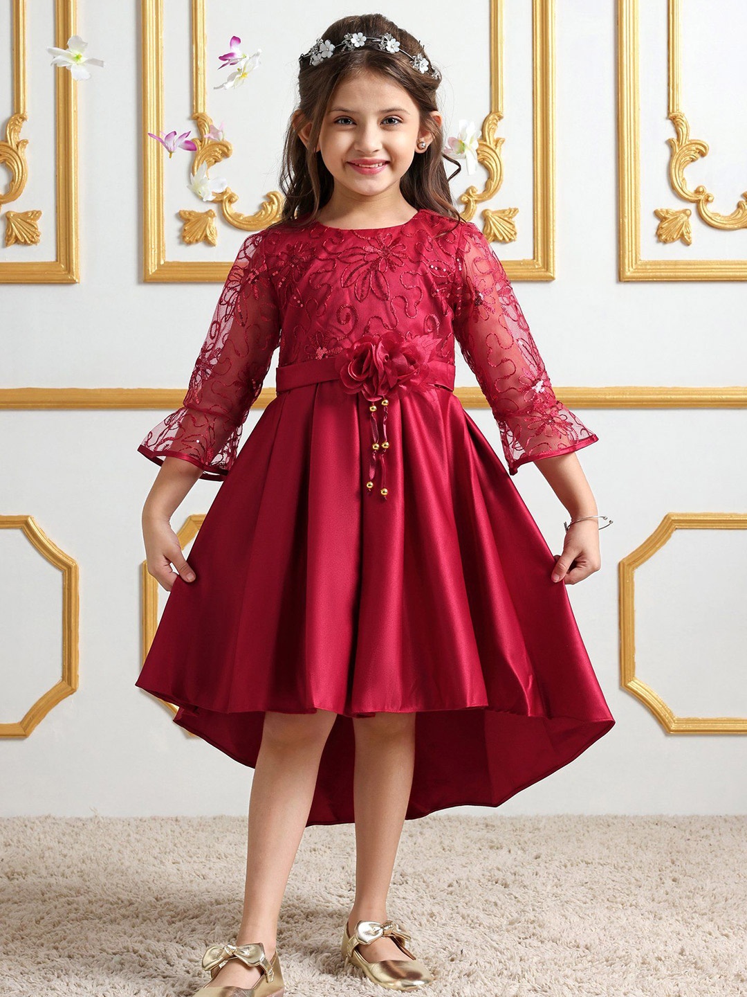 

Mark & Mia Girls Cotton Blouson Dress, Maroon