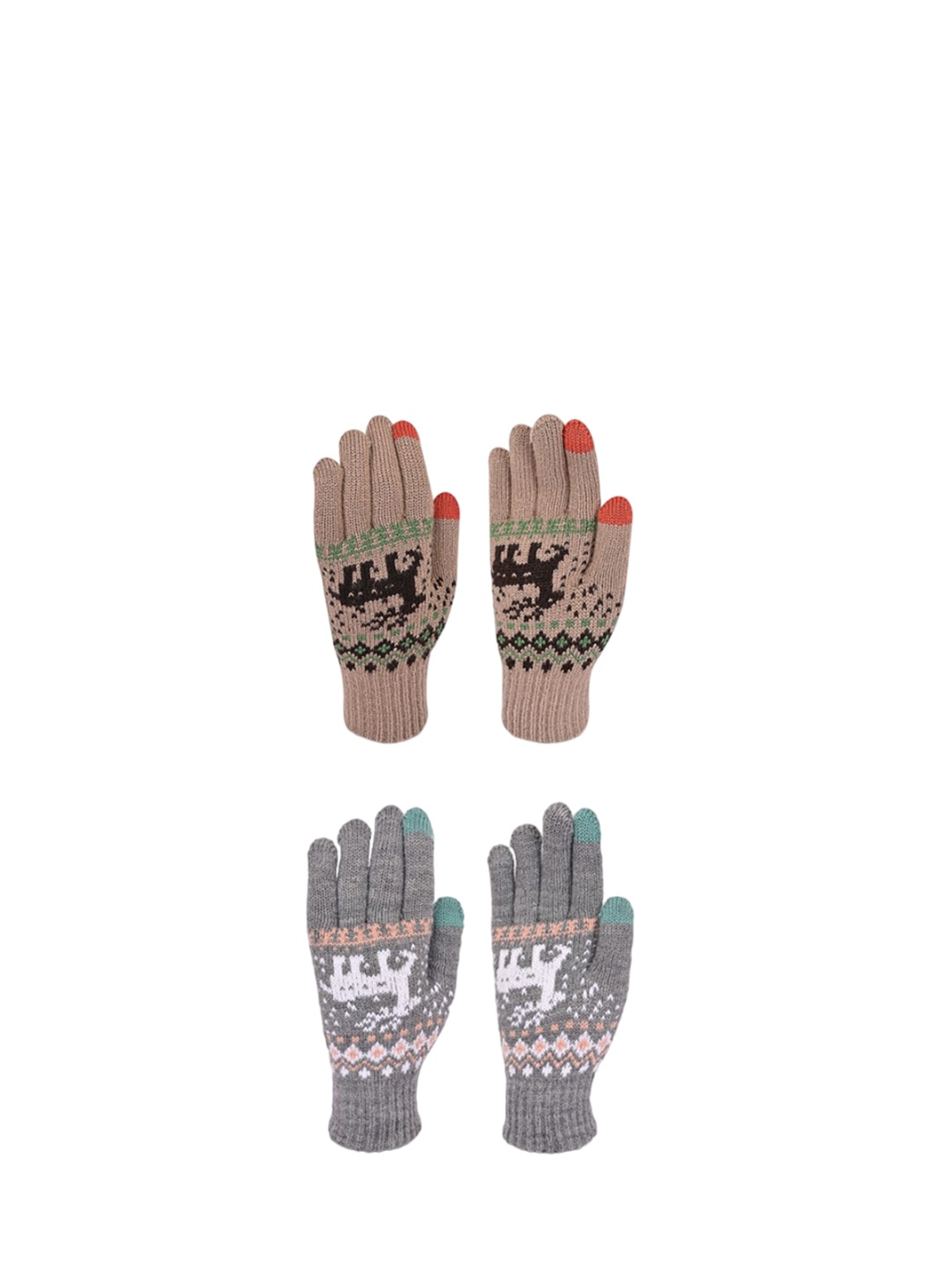 

LOOM LEGACY Women Pack of 2 Patterned Acrylic Touchscreen Winter Gloves, Grey