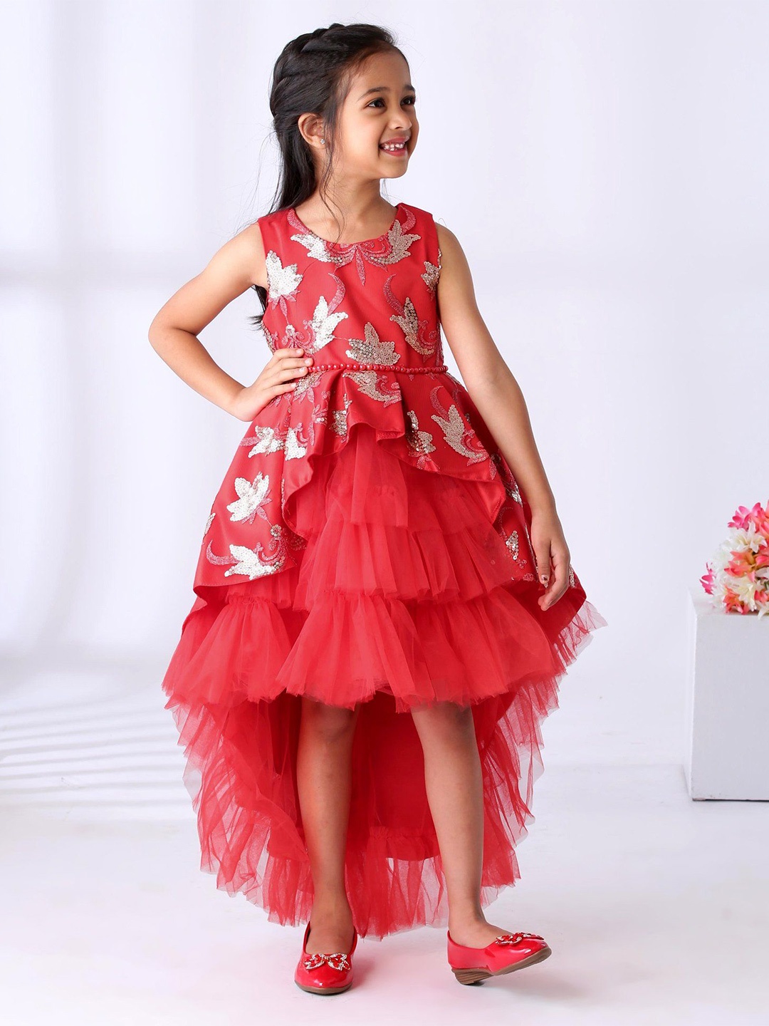

Mark & Mia Girls Embellished Sequined Fit & Flare Dress, Red