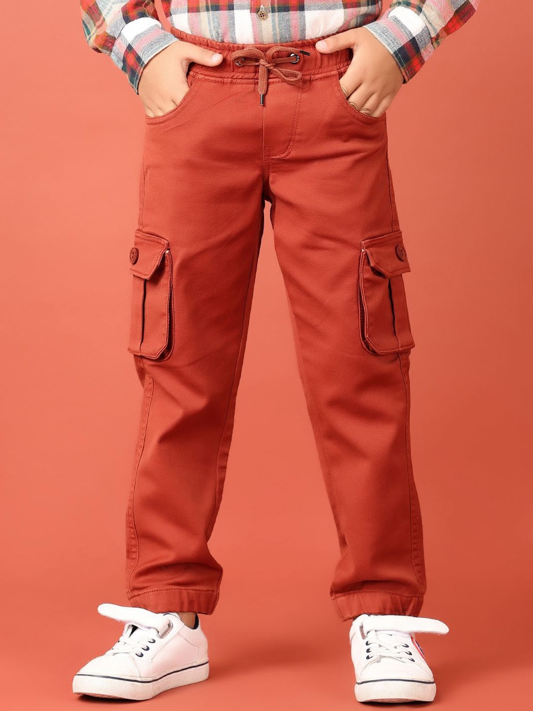 

V-Mart Boys Cotton Regular Fit Cargos Trousers, Rust