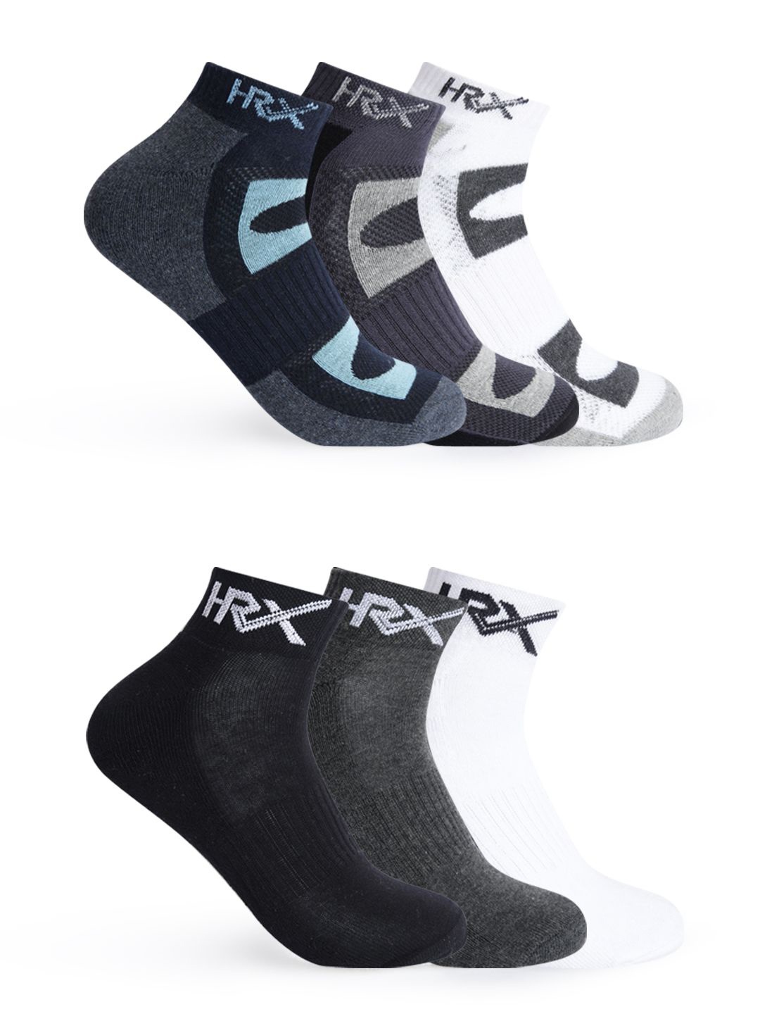 

HRX by Hrithik Roshan Men Pack Of 6 Patterned Cotton Ankle-Length Socks, Black