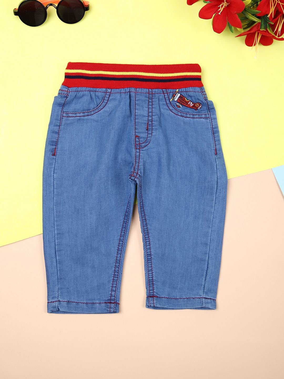 

V-Mart Unisex Kids Cotton Regular Fit Low Distress Jeans, Blue