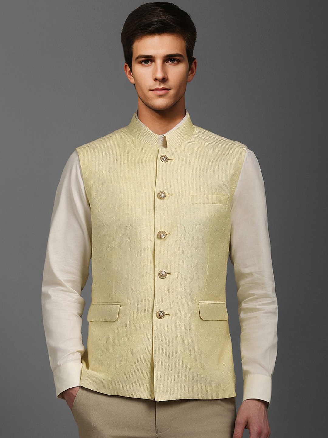 

Louis Philippe Men Casual Nehru Jackets, Beige