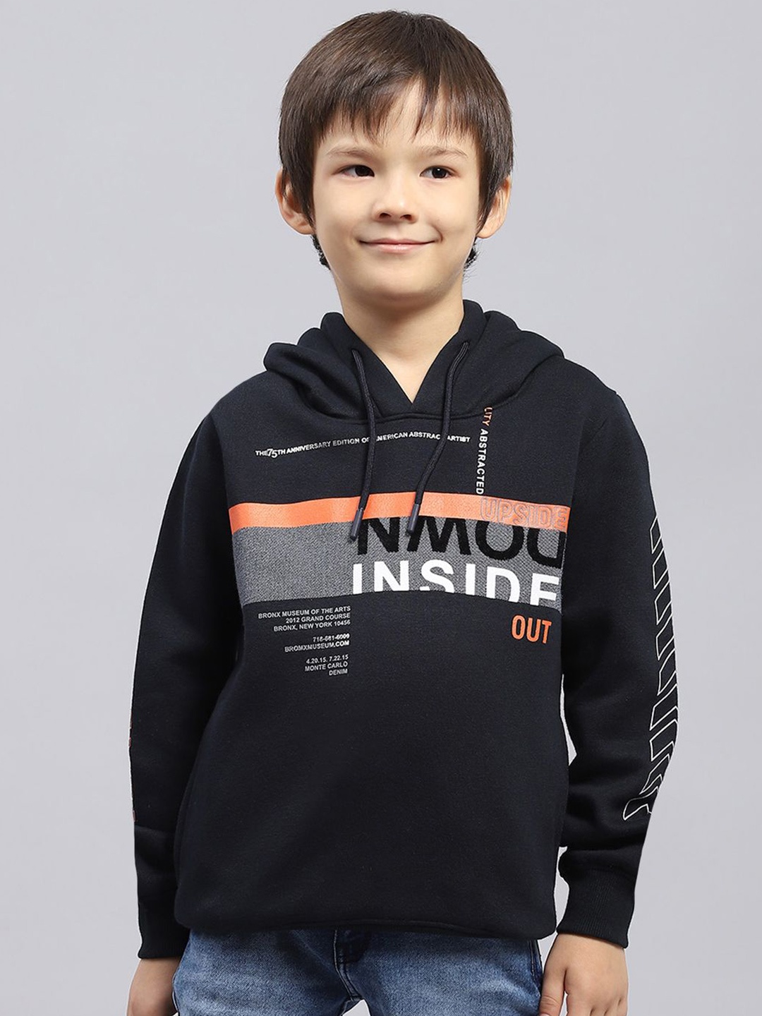 

Monte Carlo Boys Typography Printed Hooded Sweatshirt, Navy blue