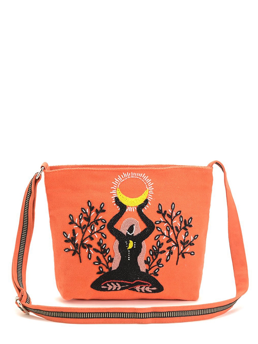 

BohoGirl Women Embellished Structured Cotton Handheld Bag, Orange