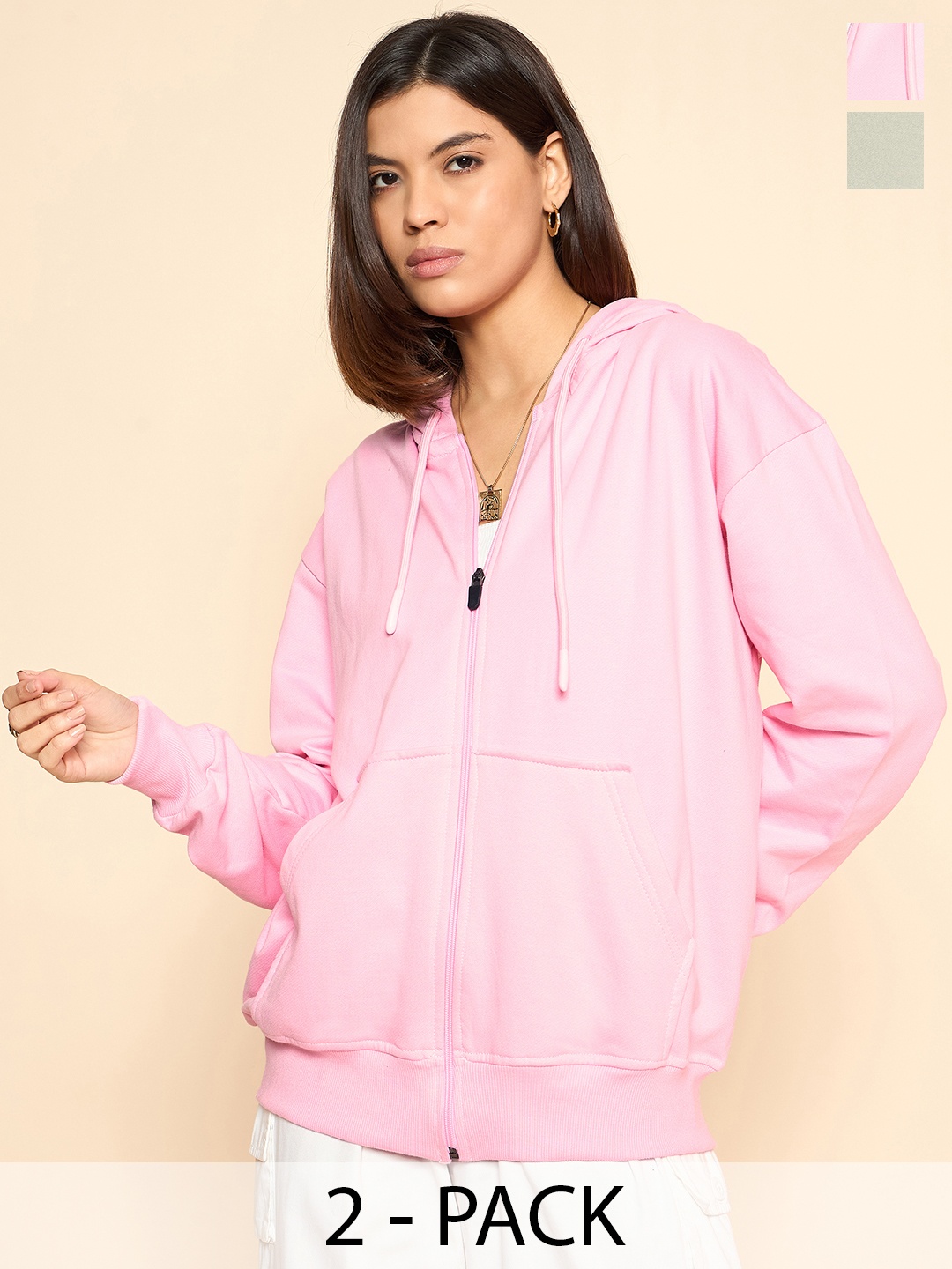 

COLOR CAPITAL Women Solid Hooded Oversized Cotton Sweatshirt, Pink