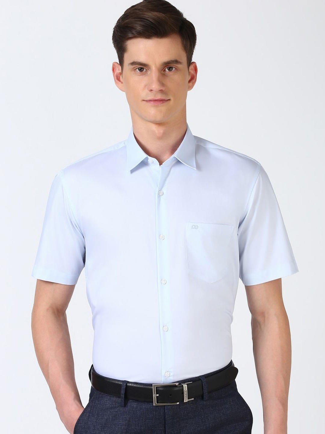 

Peter England Men Spread Collar Solid Cotton Casual Shirt, Blue