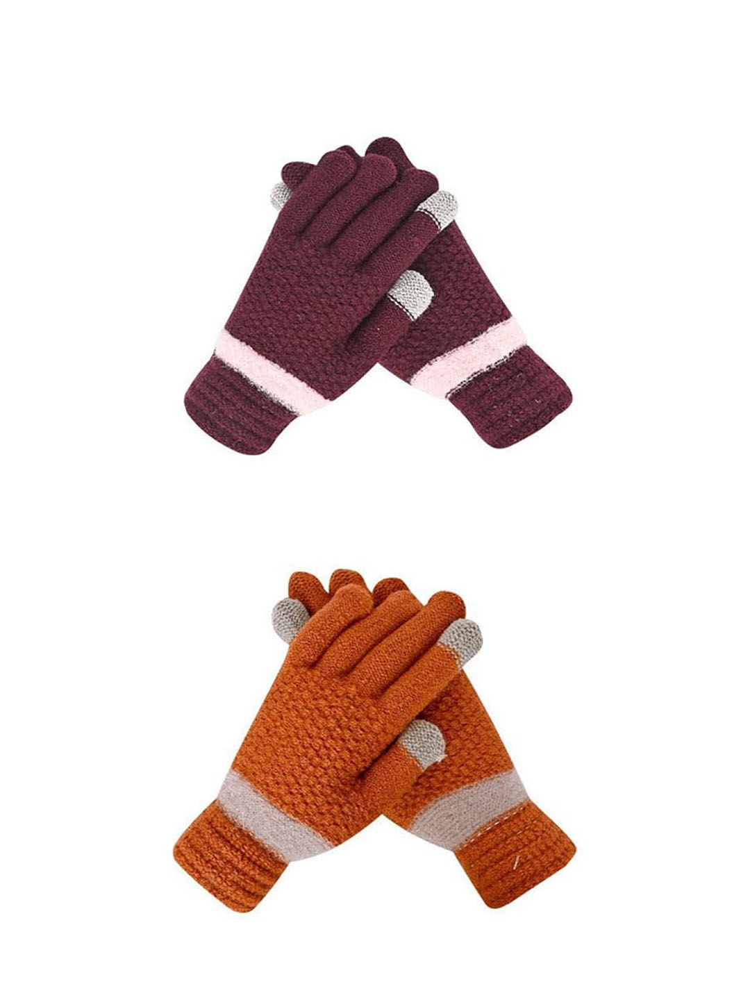 

LOOM LEGACY Women Pack of 2 Patterned Acrylic Touchscreen Gloves, Orange