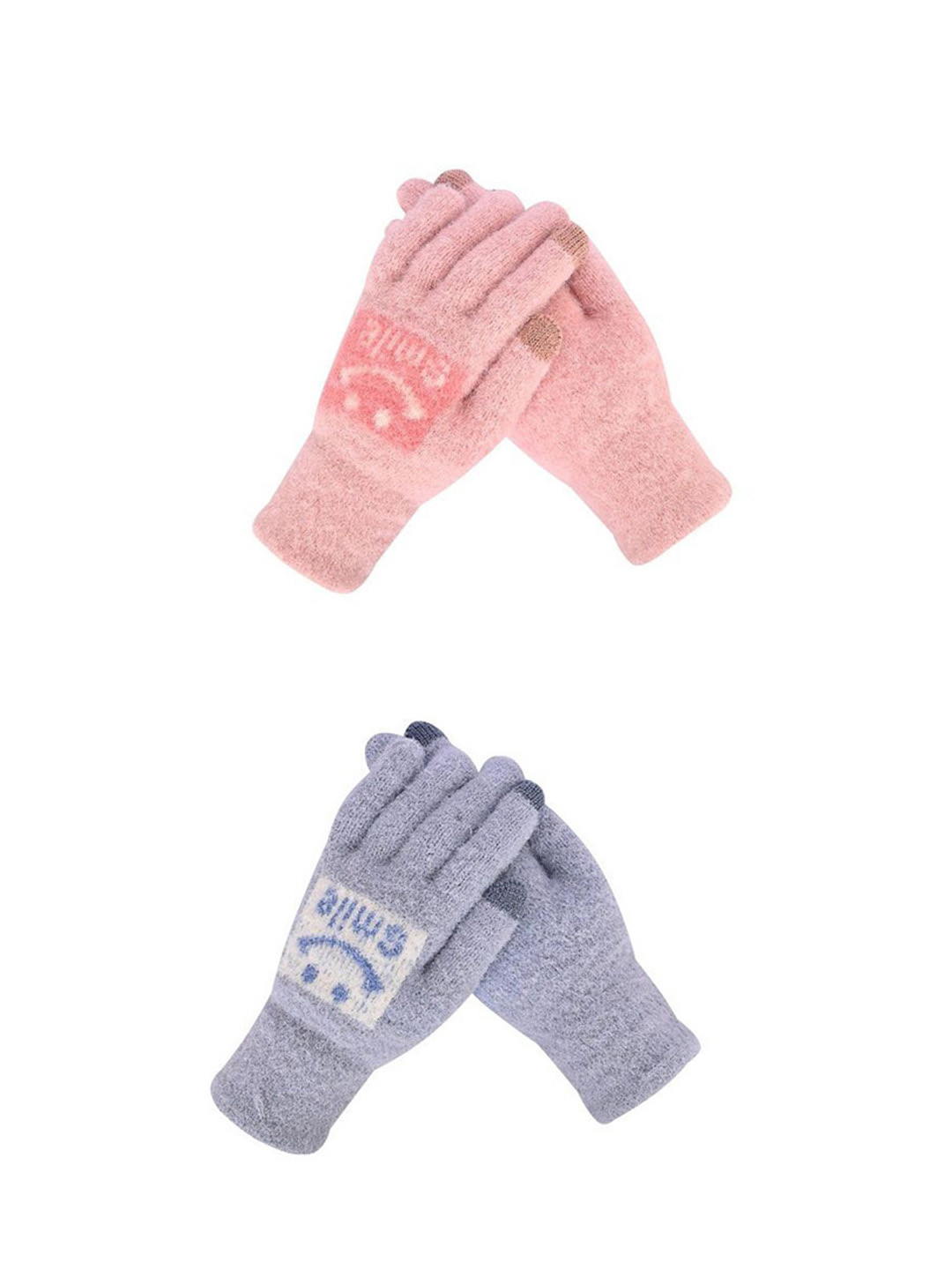 

LOOM LEGACY Women Pack of 2 Patterned Woollen Touchscreen Gloves, Blue