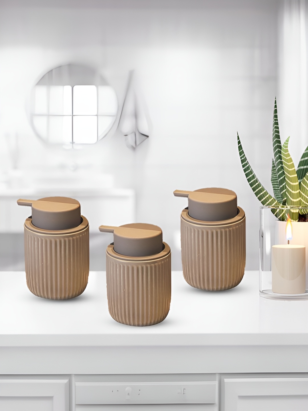 

The Better Home Brown 3 Pieces Textured Ceramic Glossy Soap Dispensers 320 ml