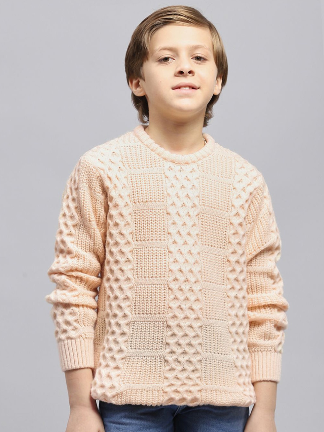 

Monte Carlo Boys Self Design Woollen Long Sleeves Pullover, Peach