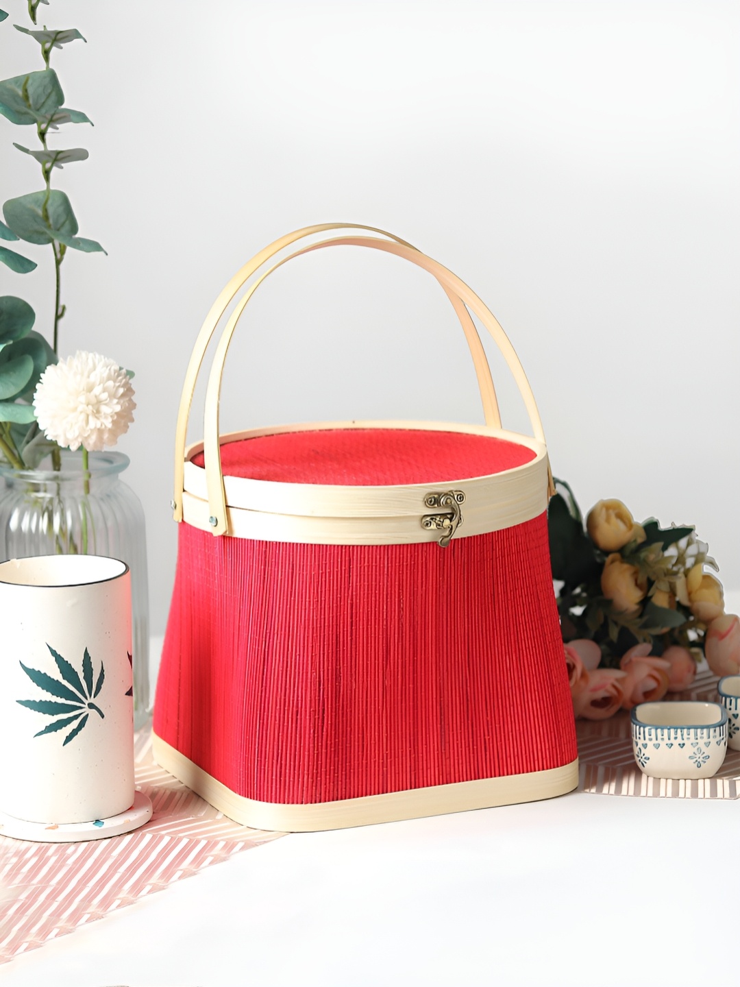 

HABERE INDIA Red Reusable Multi-Utility Bamboo Organiser
