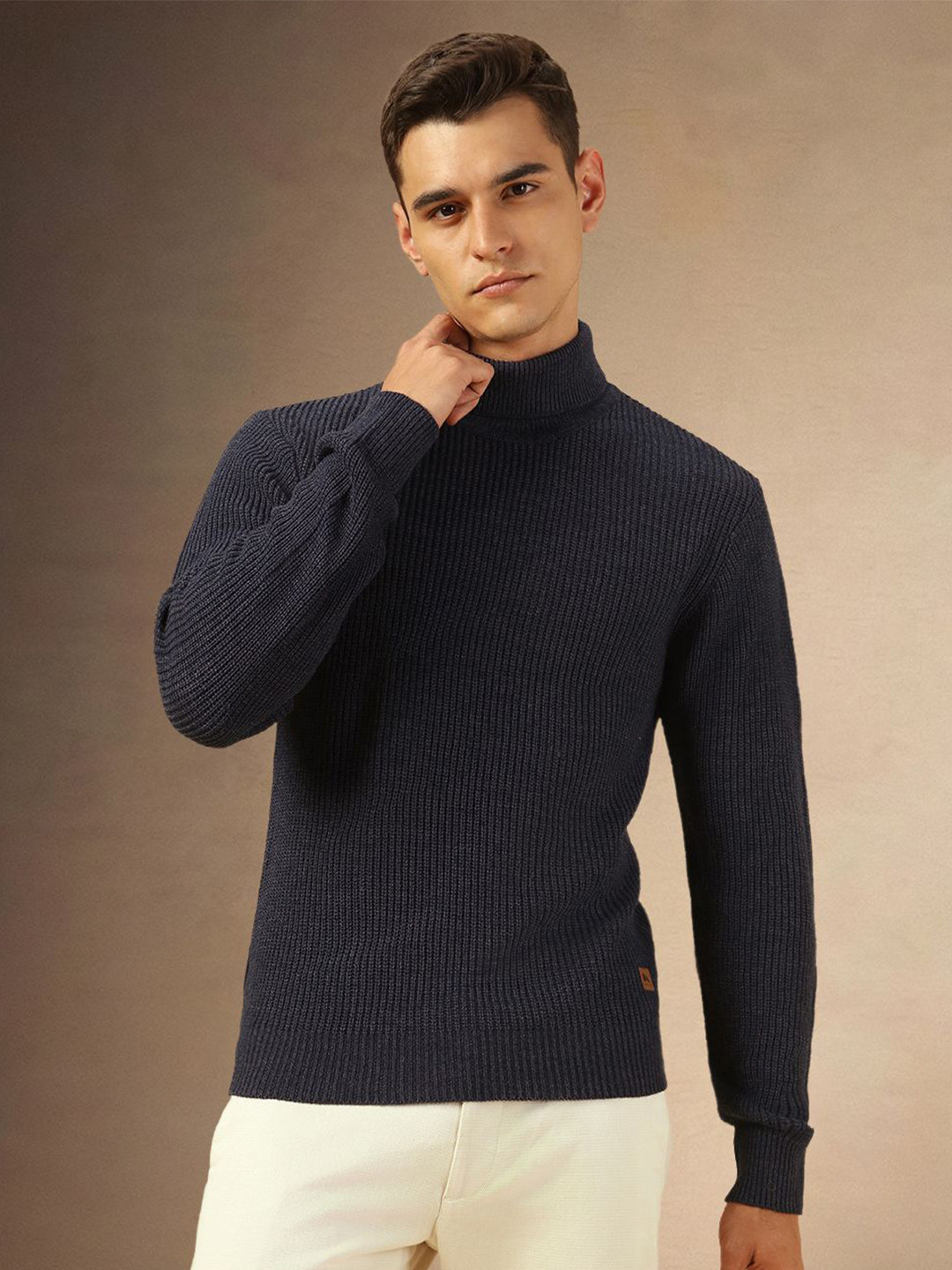 

Dennis Lingo Men Acrylic Solid Full Sleeves Turtle Neck Pullover Sweater, Black