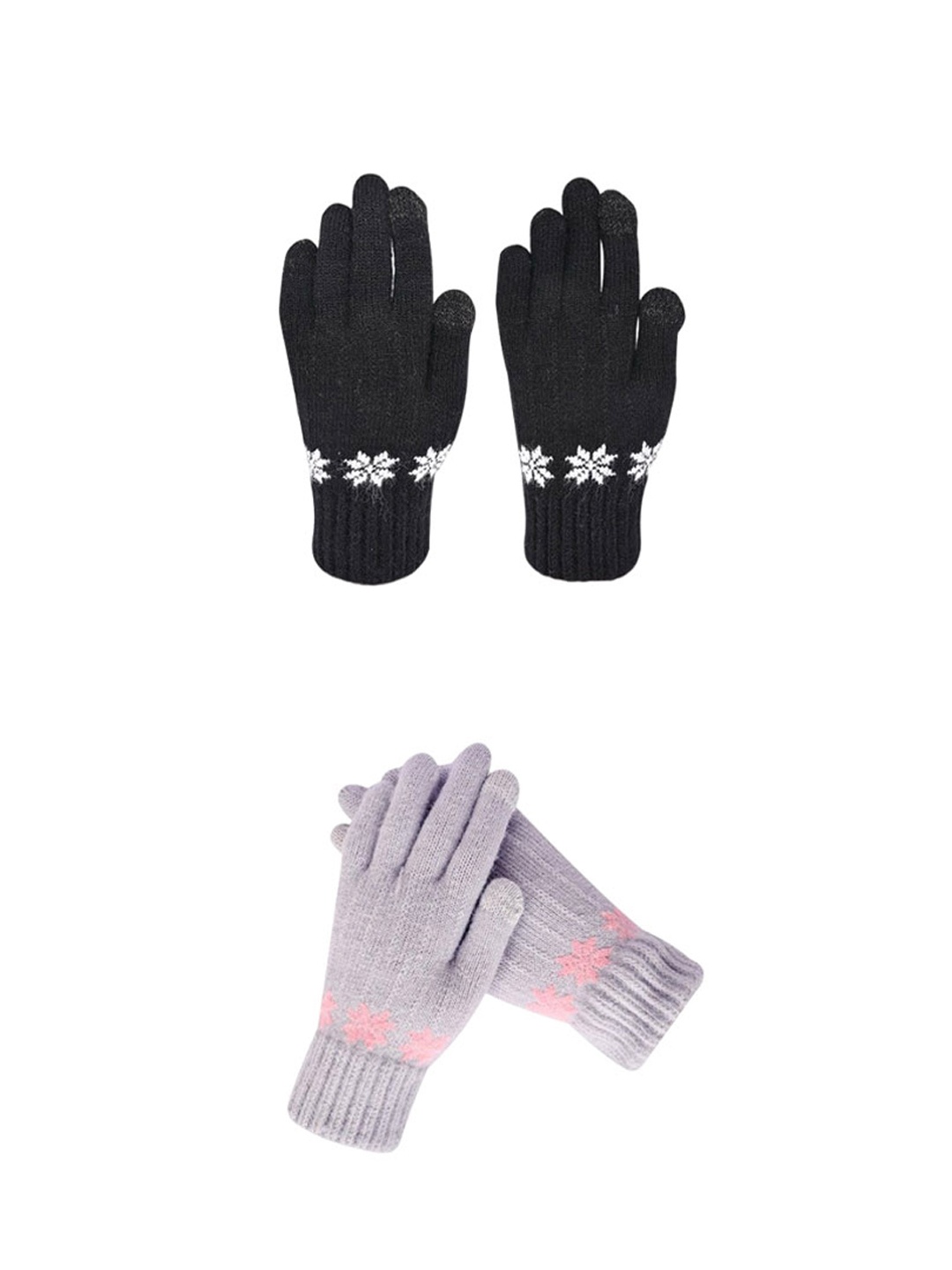 

LOOM LEGACY Women Pack of 2 Patterned Touchscreen Gloves, Black