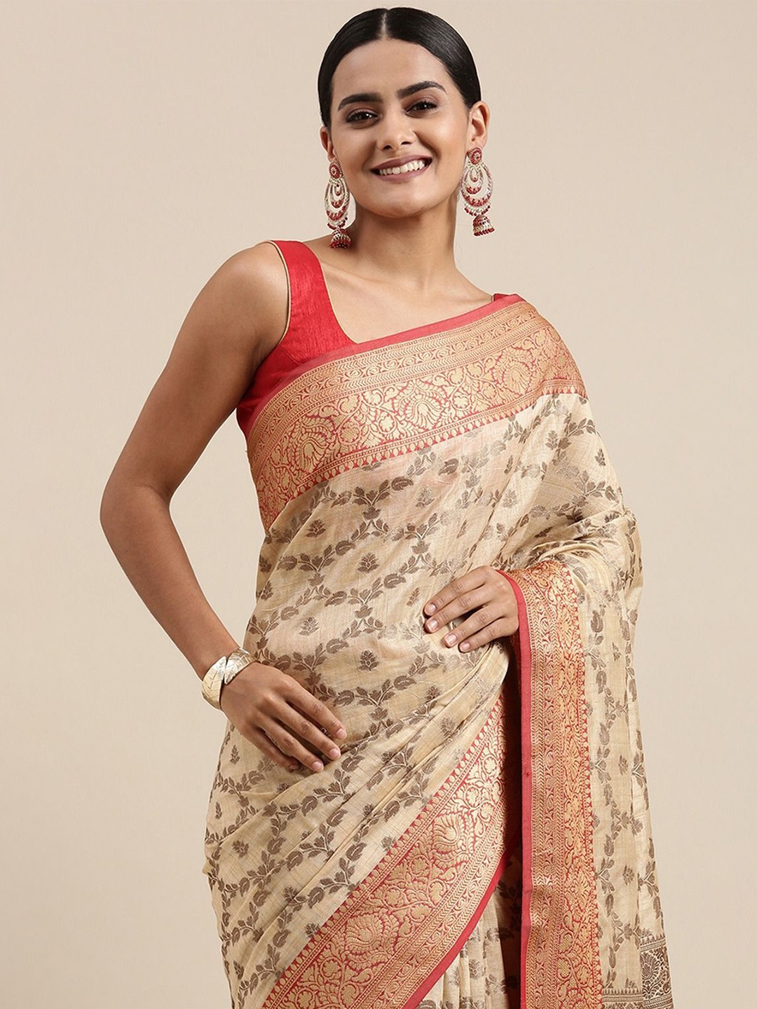 

ISHIKA FAB Woven Design Zari Banarasi Saree, Beige